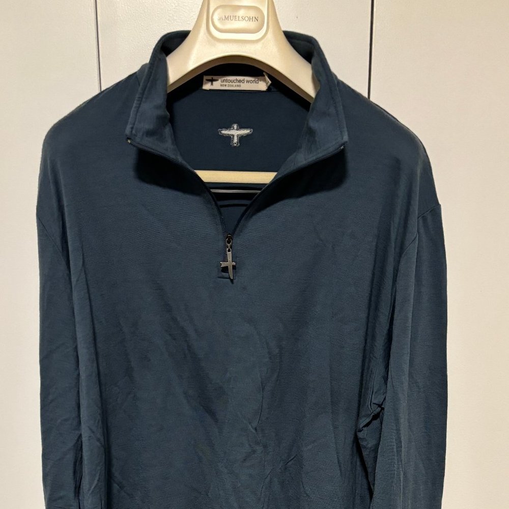 $450 Untouched World Wool Quarter Zip Long Sleeve Sweater/ Base Layer -XL-XXL